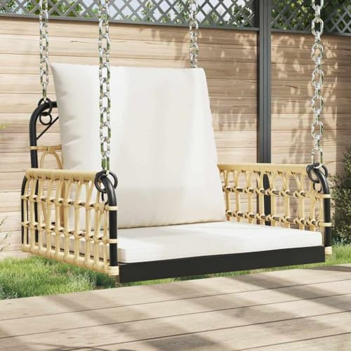 Zeehear Hängestuhl mit Kissen, 63x58x39 cm, Poly Rattan und Stahl, Braun, Schaukelstuhl für Garten, Terrasse, Veranda, wetterfest, 110 kg Belastbarkeit