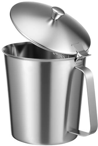 Lurrose Pichet Doseur Inox avec Couvercle Tasse Mesureuse Graduée pour Lait Café et Thé Anti Bec Verseur pour Bar et Cuisine