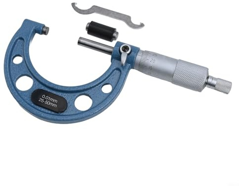 Micrometro con diametro esterno da 0 a 75 mm con scala filettata, valore di divisione 0,01 mm, strumento di misurazione in acciaio al carbonio per ispezioni precise delle dimensioni esterne (25-50 mm)