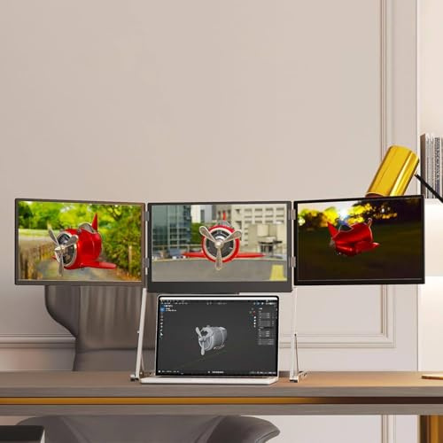 WEIZIIA 15.6 Laptop Screen Extender Monitor, Portable Tri-Fold Monitor for Laptop, 15.6 Inch FHD 1080P Triple Display with Type-C & HDMI & USB-C, 360° Adjustable for Mac/Windows/Linux