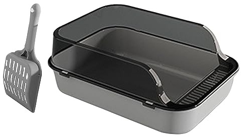 Pugermering Cat Toilet Cat Sandbox with High Side Semi Enclosed Kitten Toilet Litter Container for Small Pets Indoor Cats, Gray
