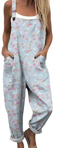 Ladies Dungarees Size 12 Womens Dungarees UK Linen Jumpsuit Ladies Plus Size Casual Jumpsuits Floral Loose Fit Wide Leg Petite Summer Work Gardening Overalls for Women A-Hot Pink L