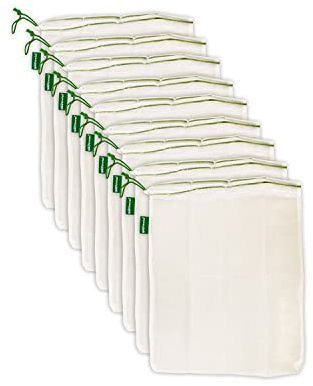 Earthwise Reusable Mesh Produce Bags - Washable Set of 9 Premium Bags, TRANSPARENT Lightweight, Strong SEE-THROUGH Mesh for shopping, transporting and storing fruits and veggies.