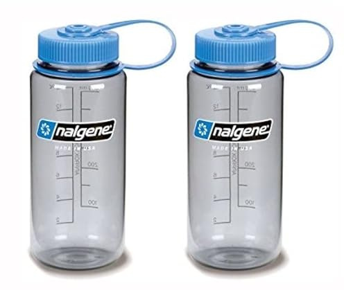 Nalgene Tritan 16oz Plastic Water Bottle Gray w/Blue Cap | Wide Mouth, 2-Pack
