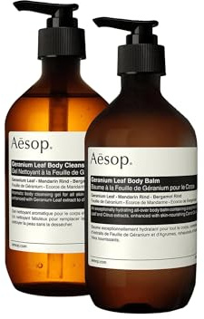 Aesop Geranium Leaf Body Cleanser & Balm Set | Citrus & Fresh Duo to Cleanse and Hydrate Skin | Geranium Leaf, Mandarin Rind, Bergamot Rind | 16.9 oz / 500mL (Set of 2)