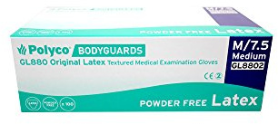 Bodyguards GL8801 Original Powder Free Latex Gloves, Size 7/Small, White (Pack of 100)
