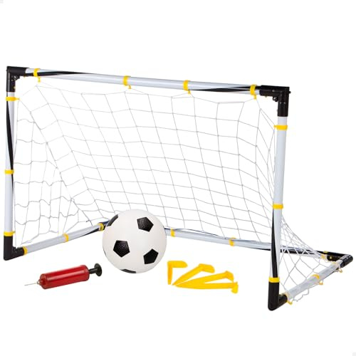 ColorBaby Portería fútbol, Portería Plegable, con balón, Ø10,5 cm, hinchador, Portería fútbol niños jardín, 100x70x70 cm, 4 piquetas, Juegos de Exterior, CB Toys,