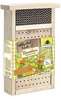 Neudorff Wildgärtner Freude Bienenhaus – Handgefertigtes Bienenhotel, Nisthilfe für Wildbienen zum Aufhängen und Aufstellen, wetterfest, 1 Stück