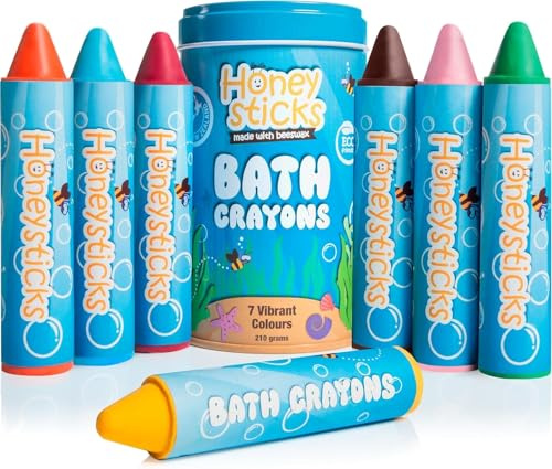 Honeysticks Super Jumbo Bath Crayons Non Toxic (7 Pack) for Toddlers 1-3 and Kids 4-8, Natural Beeswax Crayons, Food-Grade Colours, Fragrance Free, Non Irritating, Bath Toys for Bathtub, Shower, Gift
