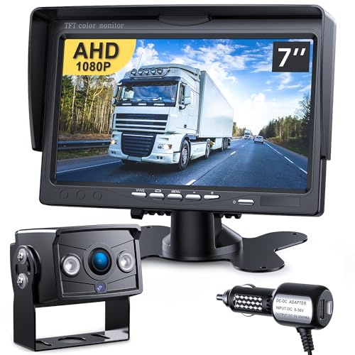 DVKNM Upgrade Backup Camera Monitor Kit 7 HD 1080P Monitor IP69 Waterproof Rearview Reversing Rear View Camera for Truck Trailer RV Pickup (TZ101)