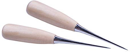 ZLKSKER Nähahhle mit Holzgriff, Leder, bohrbar, 2 Stück