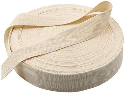 Cinta de Sarga de Algodón Natural - 50 Metros al Sesgo de Doble Pliegue para Coser, Confección y Artesanía - Rollo de Espiga Beige 2,5cm