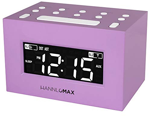 HANNLOMAX HX-111CR Alarm Clock Radio, PLL AM/FM Radio, Dual Alarm, White LED Display, Auto DST, Aux-in Jack. (Pink)