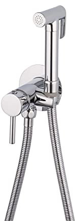 VALAZ Grifo Bidet Empotrado Cromado | Grifo Monomando Bidet | Ducheta Higiénica WC, Mezclador Agua Fría y Caliente, Ahorro de Agua | Instalación Facil | Latón, Inoxidable, Redondo, Serie Guadiana