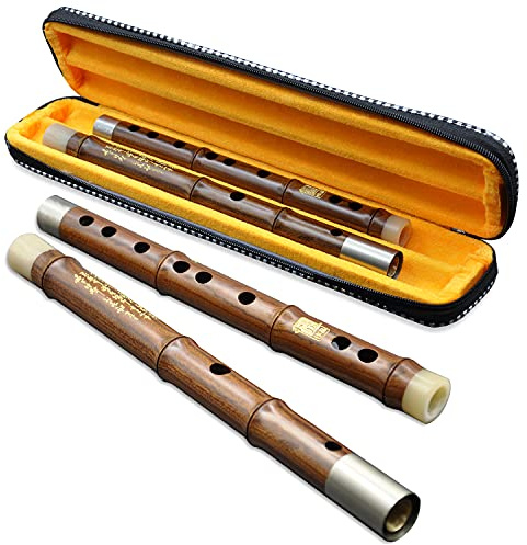 Professionelle Flöte D-Key Dizi für Anfänger mit gratis Membran und Klebstoff, traditionelles chinesisches rotes Sandelholz Instrument (D-Key)