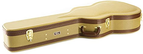 Fame Gitarrenkoffer, wetterfester Formkoffer für Konzertgitarre, Gitarrencase mit Zubehörfach und robusten Metallschnallen, Tweed Case, Holzkern, rotes Plüsch-Innenfutter, Zubehörfach