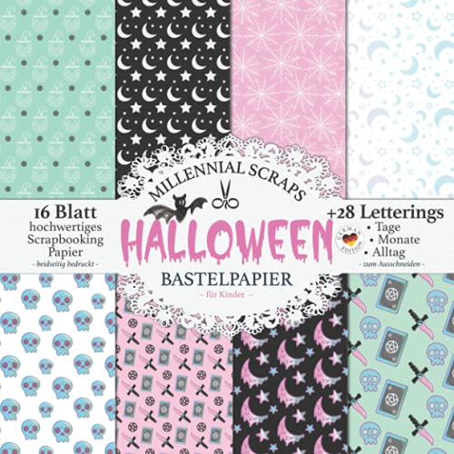 Halloween Bastelpapier – für Kinder –: Scrapbooking Papier & Zubehör I Motivpapier zum Ausschneiden I Mit Letterings I Karten & Collagen basteln zu Halloween I DIY Geschenk für Bastelfreunde