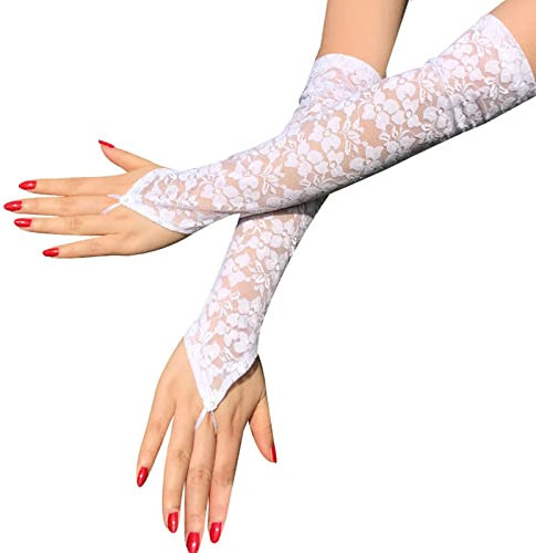 Acenail Lange Spitze Hochzeit Opera Party Handschuhe Weiß Floral 1920s Braut Handschuhe Fingerlose Flapper Stretchy Damen Handschuhe Kristall Hochzeit Zubehör für Braut