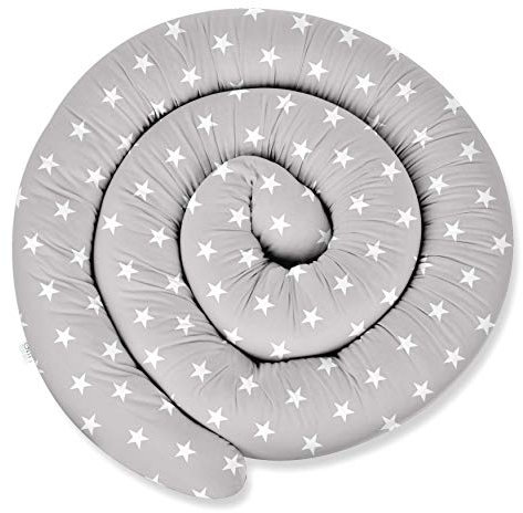 ekm trade XXL 300 cm Bettschlange für Allergiker Bettkissen Stillkissen Bettrolle Zierkissen Bettumrandung Schlange Handmade 100% Baumwolle (1 – Grau – Weiße Sterne, 300 cm)