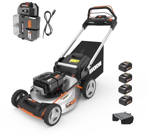 Worx Nitro 80V 21 Cordless Lawn Mower, 3 in 1 Electric Mower with Brushless Motor, Self-Propelled Lawn Mower for 1 Acre, 4 × 5.0 Ah Batteries & Charger Included, WG761
