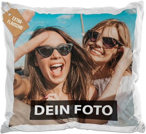 Print Royal Flauschiges Fotokissen selbst gestalten - inklusive Kissenfüllung - Fotokissen personalisierbar mit Foto und Wunschtext | 40 x 40 cm - weiß-flauschig