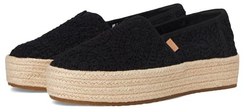 TOMS Women's Valencia Slip-on Platform Espadrille Black Canvas 6