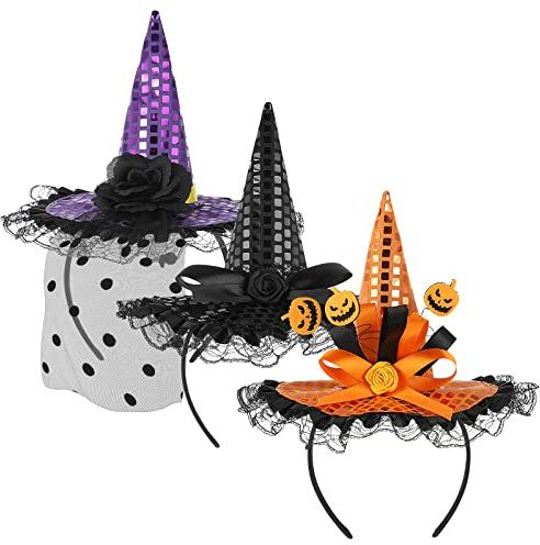 Halloween-Stirnbänder, 3 Stücke Hexenhut Halloween Kostüm Haarreif Stirnband Party Haarschmuck für Kostüm Halloween Party Karneval