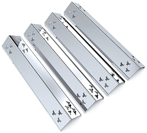 tuning-art GA05 Gasgrill Brennerabdeckung Edelstahl kompatibel mit Burnhard Big Fred Basic | Brennerschutz | Komplettset | Rostfrei | 100% Passgenau | Bullenmotiv, Farbe:4er Set Chrom