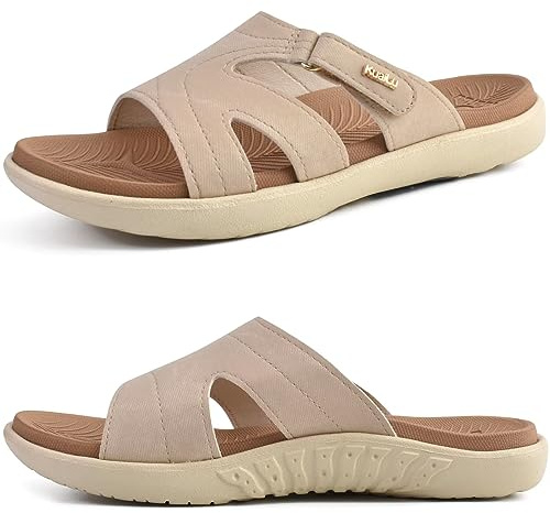 KuaiLu Womens Fashion Orthotic Sliders Ladies Lightweight Athletic Yoga Mat Sandals Slip on Thick Cushion Slippers Sandals with Comfortable Plantar Fasciitis Arch Support Beigewhite 6