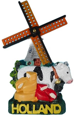 Souvenir Magnet Holland Windmühle Kuh Käse 10 x 6 x 3 cm Maritim Kühlschrankmagnet Figur Deko GMTX 6793