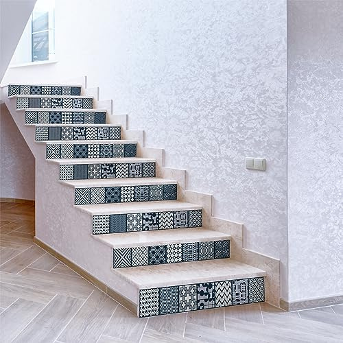 Ambiance Yorik - Adhesivo decorativo para escaleras de azulejos de cemento (2 tiras de 15 x 105 cm)