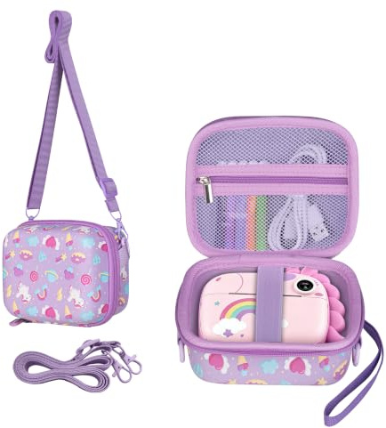 Leayjeen Étui pour Appareil Photo Instantané pour Enfants, Compatible avec CalineGam/Lullu/CAMCLID, Comprend Une Sangle de Transport et Une Bandoulière (Étui Uniquement) Licorne Violette