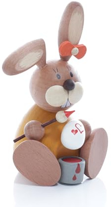 Konsthantverk Ullrich påskhare sittande måleri med borste och ägg B x H 6 x 11 cm ny hare påskfigur påskdekoration