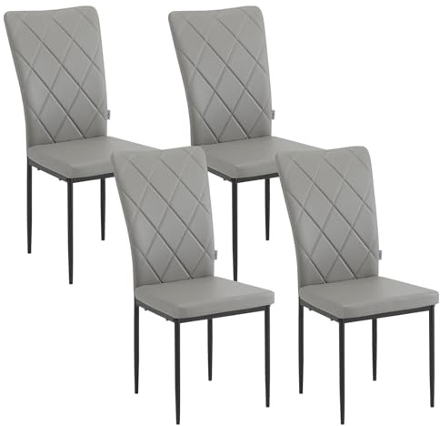 WOLTU Set di 4 Sedie per Sala da Pranzo, Sedie da Cucina con Schienale Alto, con Gambe in Metallo e Rivestimento in Ecopelle, Grigio,