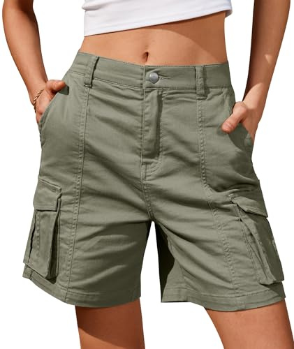 IVIR Cargo Shorts Women Bermuda Summer Shorts for Women 7 Inch Inseam Knee Length Relaxed Fit Bottoms Green Middle