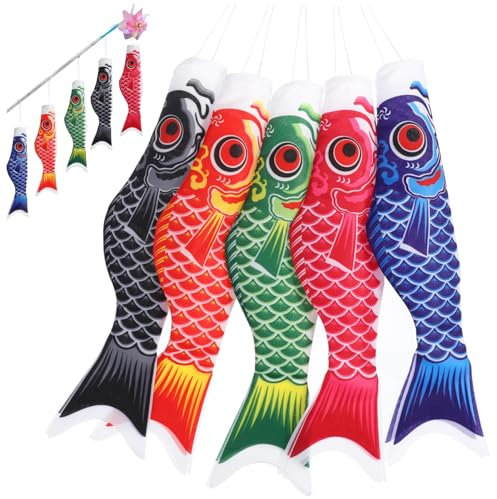 Sosoport 10sets Japanische Fischflagge Koinobori Wind Socken Outdoor Garten Flagge Windstreamer 5 Stücke * 10