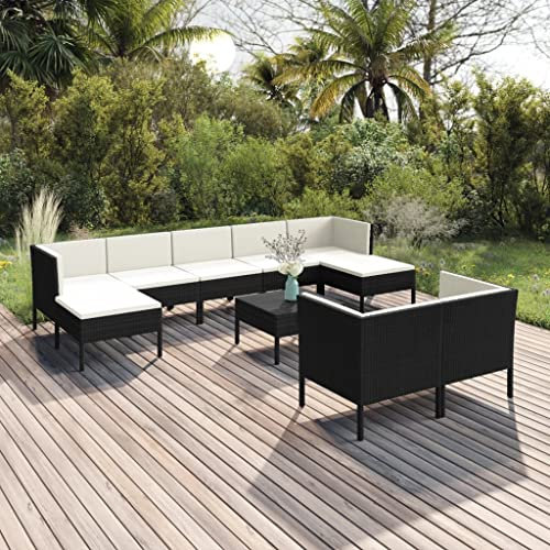 DYRJDJWIDHW europaletten,gartenmöbel Set,palettenkissen,10-TLG. Garten-Lounge-Set mit Auflagen Poly Rattan SchwarzGeeignet für Garten, Swimmingpool, Wohnzimmer, Terrasse