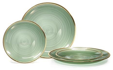  OCCASIONS  50 Plates Pack (25 Guests)-Wedding Party Disposable Plastic Plate Set -25 x 10'' Dinner + 25 x 7'' Salad & Dessert plates (Belize in Green & Gold)