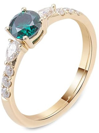 Epinki Echt Goldschmuck, Gold 9 Karat Ringe, Klassiker Eheringe mit Rund 2ct Labor Erstellt Smaragd Grün, Au 750 Verlobungsring Solitärring Pärchen Ringe Gr.54 (17.2)