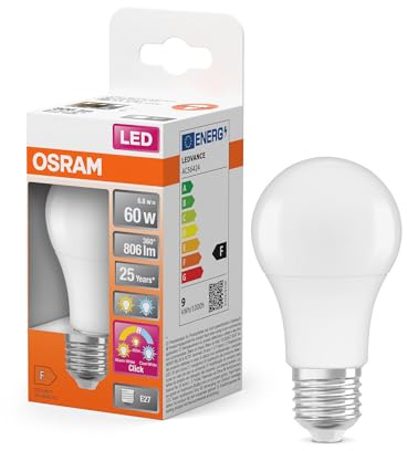 Osram LED Superstar Classic LED-Lampe in Kolbenform mit drei Lichtszenen Relax, Active, Sleep. Aus gefrostetem Kunststoff, 8.8W, E27 Fassung, Farbtemperatur 2700-4000 K, steuerbar über Wandschalter