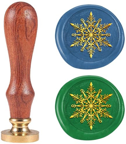 DELORIGIN Siegelstempel Aus Wachs In Schneeflockenform 25mm Personalisiert Wachssiegel Abnehmbarer Messingkopf Mit Holzgriff Weihnachtstag Siegelwachs Für Umschläge Grußbriefe Einladungen Geschenk