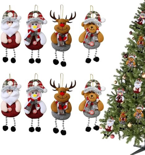 8 Piezas Adornos Navidad Arbol,Divertidas Adornos Navideños Arbol,Lindo Decoracion Navidad Arbol,Papá Noel,Muñeco De Nieve,Venado,Oso Decoración Navidad,4 Estilos Adorno Arbol Navidad