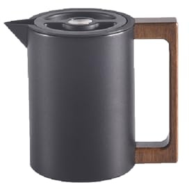 Pichet Isotherme Pot, Carafe à Café Thermique Acier Inoxydable, Avec Poignée En Bois Et Bouton-poussoir De Sécurité Simple, Pour La Maison, L'hôtel, Le Bureau (Noir,0.6L)