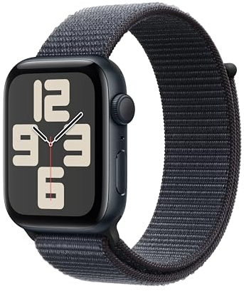 Apple Watch SE (2. Generation) GPS 44 mm Smartwatch mit Aluminiumgehäuse in Mitternacht und Sport Loop in Tinte (One Size). Fitness und Schlaftracker, Unfallerkennung, Herzfrequenzmesser, CO₂ neutral