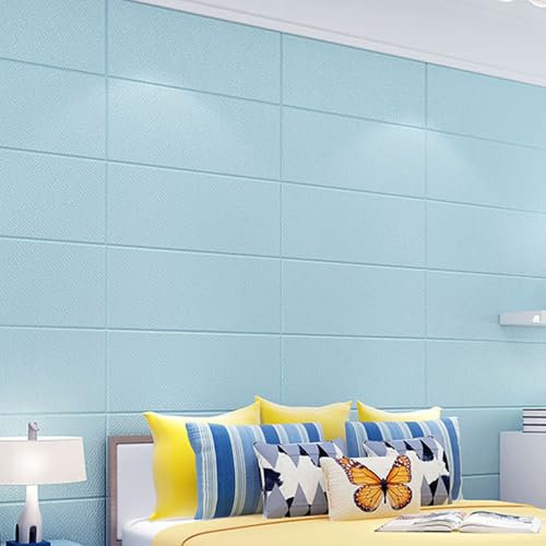 Papier Peint tête de lit, Panneau Mural adhésif pour Enfants 27,5 Pouces x 27,5 Pouces, Autocollant Mural Mural 3D Anti-Collision, Bleu, Rose,B,27.5x27.5in/6Pcs