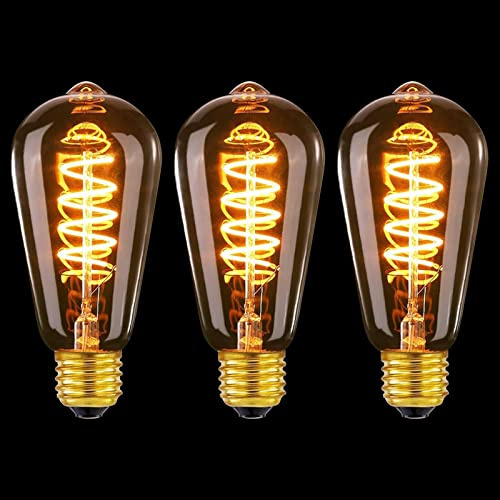 MLOQI 3 Pack E27 Screw Bulb Vintage Edison LED Light Bulbs, 6W, 2200K, E27 Squirrel Cage Shaped LED Dimmable Bulbs Antique Style Warm Yellow
