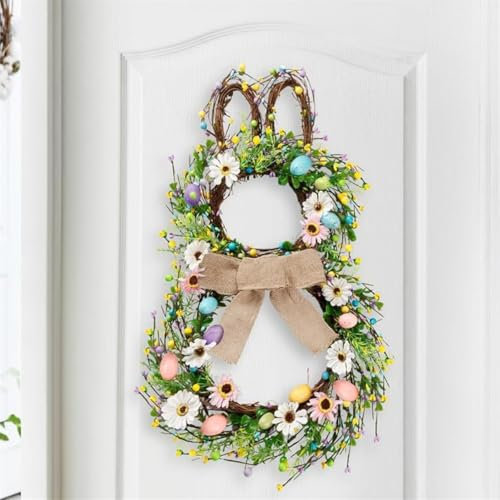 Oster-Türkranz, Osterhasen-Behang-Kranz, Hasenförmige Ostereierkränze, Osterdeko, Frühlingskranz, Handgemachter Osterkranz, für Haustür, Wand