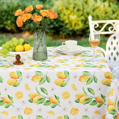 Romanstile vinyl PVC Table Cloth wipe clean 140x200 cm Lemon rectangular waterproof, Oilproof Wipeable Table Cover Tablecloth with cut edges for Kitchen,Outdoor Dining,Garden,Party,Summer,Picnic,BBQ