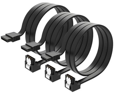 50cm Cavi SATA 3 Set Cavo Dati SATA III 6 GBit/s Cavo di Collegamento Connettori Diritti di Tipo L Clip in Metallo 90° Connettore a L per Unità Disco Rigido SSD HDD CD DVD Confezione da 3 Nero