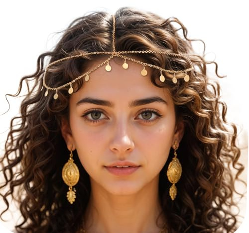 Ouligay 2 pcs Gold Head Chain,Egyptian Headpiece for Women,Head Jewelry for Women,Gypsy Accessories,Festival Costume Headband for Daily Hair Accessories Prom Makeup